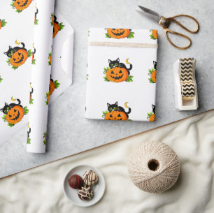 Süße schwarze Katze auf Halloween-Kürbis-Jack-O'-L Geschenkpapier