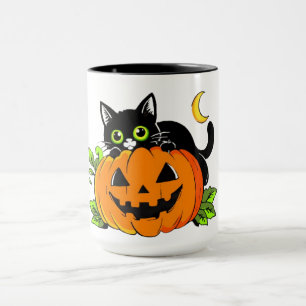 Süße schwarze Katze auf Halloween-Kürbis-Jack-O'-L Tasse