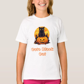Süße schwarze Katze auf Kürbis Halloween T-Shirt, T-Shirt