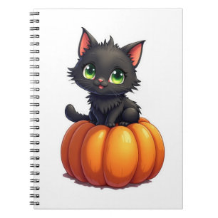 Süße schwarze Katze auf Kürbis - Whimsical Hallowe Notizblock