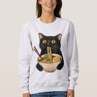 Süße schwarze Katze, die Ramen isst, niedliches ja Sweatshirt