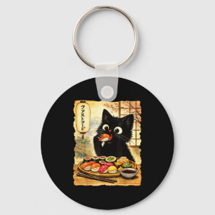 Süße schwarze Katze, die Sushi isst, kawaii japani Schlüsselanhänger