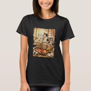Süße schwarze Katze, die Sushi isst, Kawaii T-Shir T-Shirt