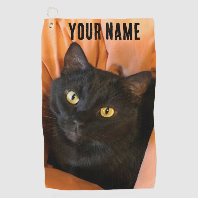 Süße schwarze Katze Golfhandtuch (Vorderseite)