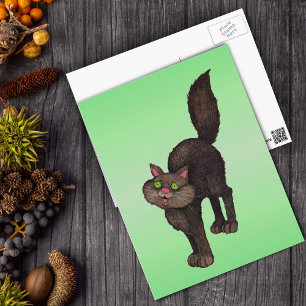 Süße schwarze Katze grüne Augen Postkarte