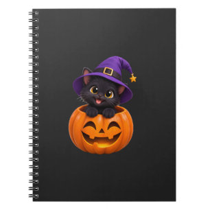 Süße schwarze Katze Halloween Hexe Kürbis Aufklebe Notizblock