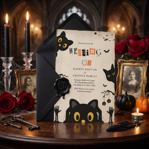 Süße schwarze Katze Halloween-Hochzeit Einladung