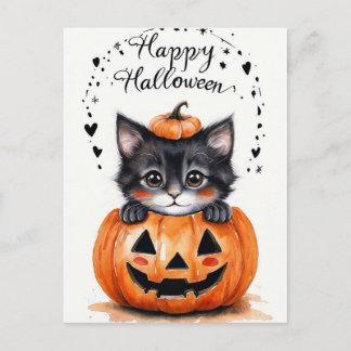 Süße schwarze Katze Halloween-Karte | Frohes Hallo Feiertagspostkarte