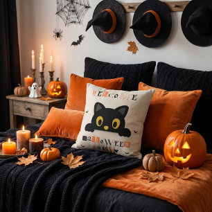 Süße schwarze Katze Halloween Kissen