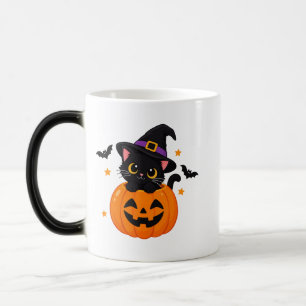 Süße schwarze Katze Halloween Kürbis Hexenhut Kaff Verwandlungstasse