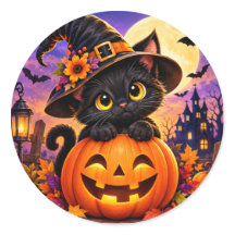 Süße schwarze Katze Halloween-Kürbis-Hexenhut