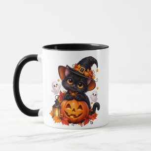 Süße schwarze Katze Halloween-Kürbis-Kombitasse Tasse