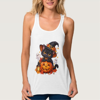 Süße schwarze Katze Halloween Kürbis Racerback Tan Tank Top