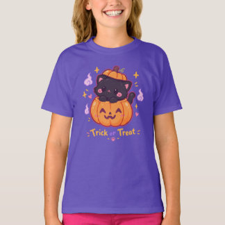 Süße schwarze Katze Halloween-Kürbis-Süßigkeiten o T-Shirt