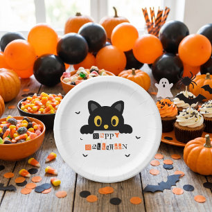 Süße schwarze Katze Halloween Pappteller
