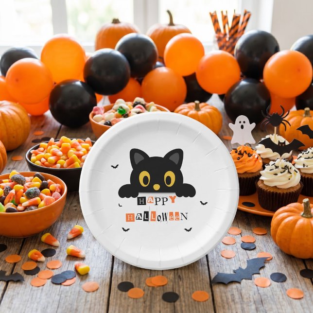 Süße schwarze Katze Halloween Pappteller (Von Creator hochgeladen)