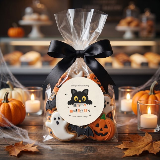 Süße schwarze Katze Halloween Runder Aufkleber (Von Creator hochgeladen)