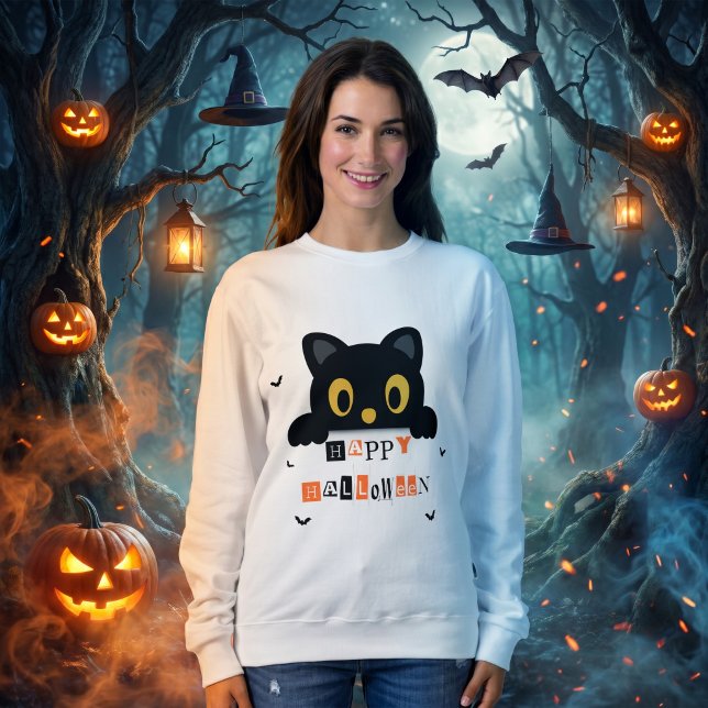 Süße schwarze Katze Halloween Sweatshirt (Von Creator hochgeladen)