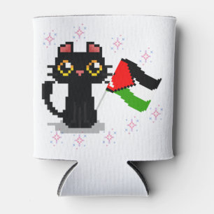 Süße schwarze Katze hält die Palästina-Flagge Dosenkühler