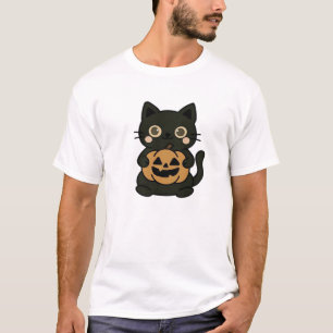 Süße schwarze Katze hält Jack O Lantern Kürbis � K T-Shirt