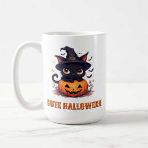Süße schwarze Katze hält Kürbis Halloween 🎃 Kaffeetasse