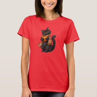 Süße schwarze Katze hält Kürbisse – Gemütliche Her T-Shirt
