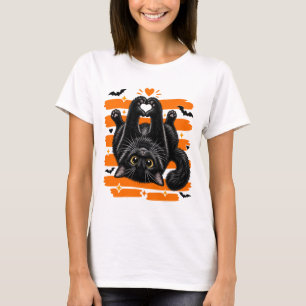Süße schwarze Katze Herz Pfoten Halloween T-Shirt
