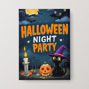 Süße schwarze Katze Hexe Halloween Nachtparty Button