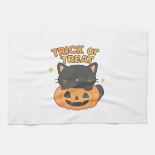 Süße schwarze Katze im Kürbis – Trick or Treat Kaw Geschirrtuch