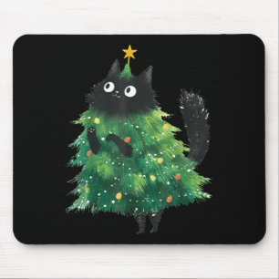 Süße schwarze Katze im Weihnachtsbaum Katzenliebha Mousepad