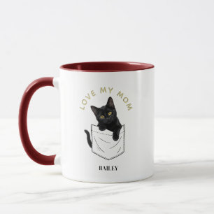 Süße schwarze Katze in der Tasche Name Tasse