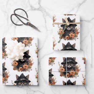 Süße schwarze Katze in einem Hexenhut Geschenkpapier Set