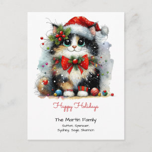 Süße schwarze Katze in einer Santa-Mütze Frohe Fei Postkarte