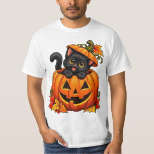 Süße schwarze Katze in Kürbis Halloween Grusel-Sai T-Shirt