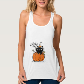 Süße schwarze Katze in Kürbis mit Hexenhut Classic Tank Top