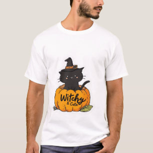 Süße schwarze Katze in Kürbis mit Hexenhut, Kawaii T-Shirt