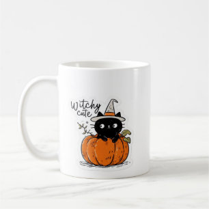 Süße schwarze Katze in Kürbis mit Hexenhut Klassis Kaffeetasse