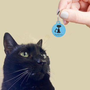 Süße schwarze Katze Kitty Name Adresse Blaues Haus Haustiermarke