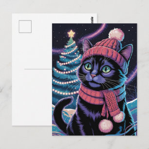 Süße schwarze Katze Kitty Weihnachten Winterfeiert Postkarte