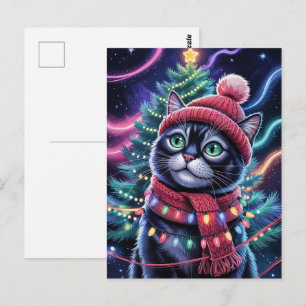Süße schwarze Katze Kitty Weihnachten Winterurlaub Postkarte