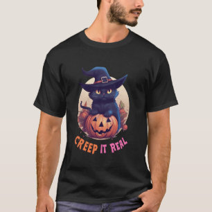 Süße schwarze Katze Kürbis Grusel es echt Vollmond T-Shirt