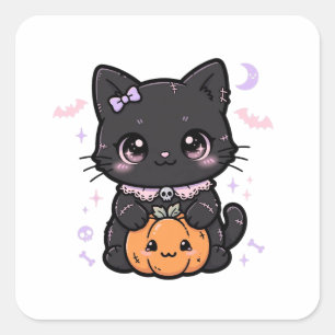 Süße schwarze Katze Kürbis Halloween Quadratischer Aufkleber