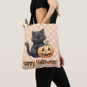 Süße schwarze Katze & Kürbis Happy Halloween