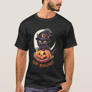 Süße schwarze Katze & Kürbis Happy Meowlloween Cre T-Shirt