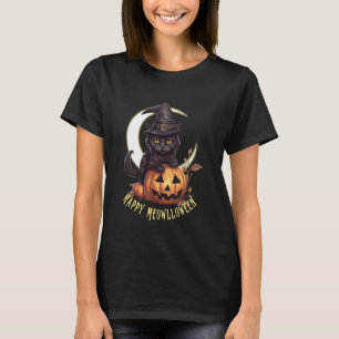 Süße schwarze Katze & Kürbis Happy Meowlloween Cre T-Shirt