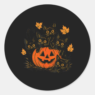 Süße schwarze Katze Kürbis Jack O Lantern Kätzchen Runder Aufkleber