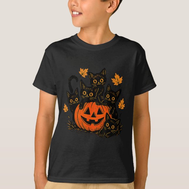 Süße schwarze Katze Kürbis Jack O Lantern Kätzchen T-Shirt (Vorderseite)