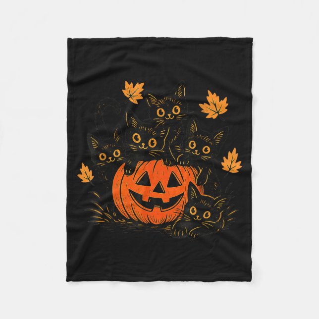 Süße schwarze Katze Kürbis Jack O Lantern Kitty Lu Fleecedecke (Vorderseite)