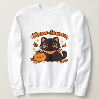 Süße schwarze Katze Kürbis Meow-loween Sweatshirt