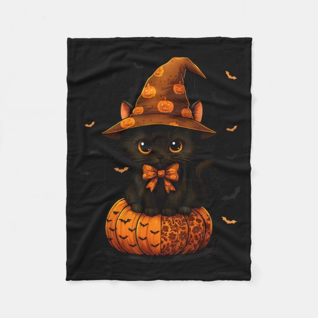 Süße schwarze Katze Kürbis Saison Herbst Fleecedecke (Vorderseite)